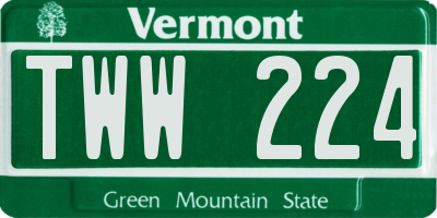 VT license plate TWW224