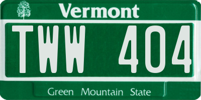 VT license plate TWW404