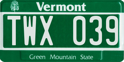 VT license plate TWX039