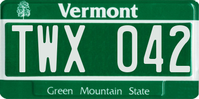 VT license plate TWX042
