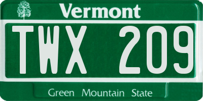 VT license plate TWX209