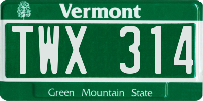 VT license plate TWX314