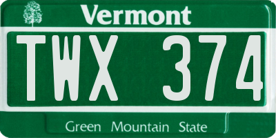 VT license plate TWX374