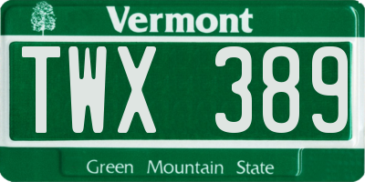 VT license plate TWX389