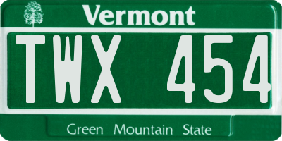 VT license plate TWX454