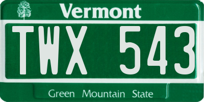 VT license plate TWX543