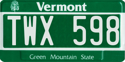 VT license plate TWX598