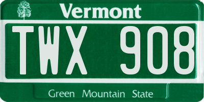 VT license plate TWX908