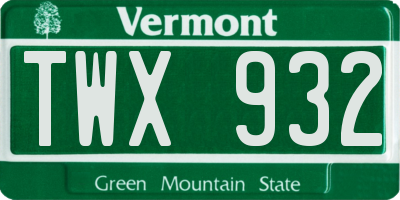 VT license plate TWX932