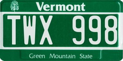 VT license plate TWX998