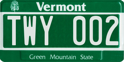 VT license plate TWY002