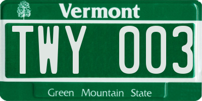 VT license plate TWY003