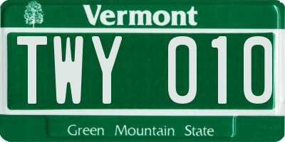 VT license plate TWY010