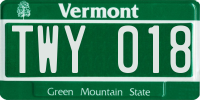 VT license plate TWY018