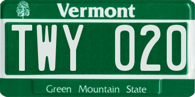 VT license plate TWY020