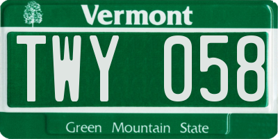 VT license plate TWY058