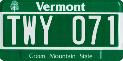 VT license plate TWY071