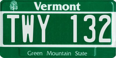 VT license plate TWY132