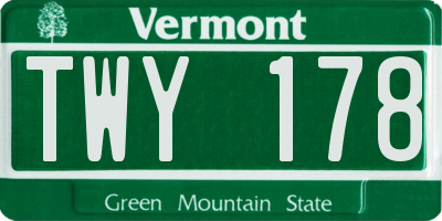 VT license plate TWY178