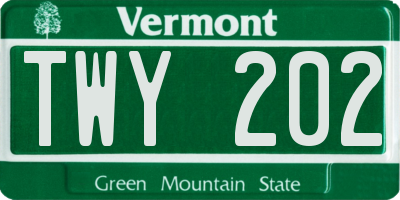 VT license plate TWY202