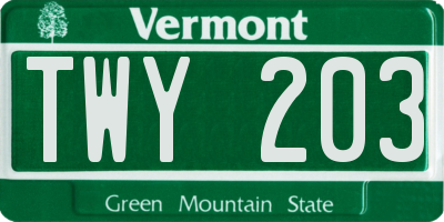 VT license plate TWY203