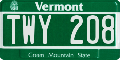 VT license plate TWY208