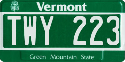VT license plate TWY223