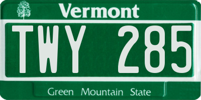 VT license plate TWY285