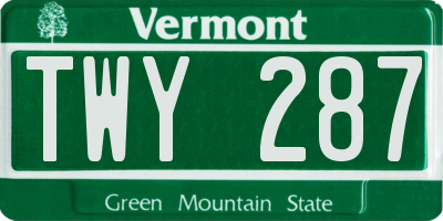 VT license plate TWY287