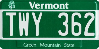 VT license plate TWY362