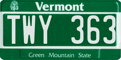 VT license plate TWY363