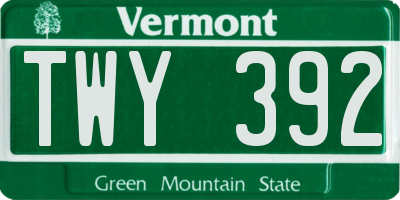 VT license plate TWY392
