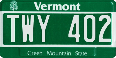VT license plate TWY402