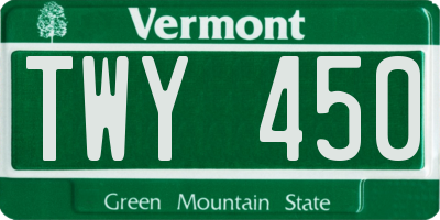 VT license plate TWY450