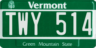 VT license plate TWY514