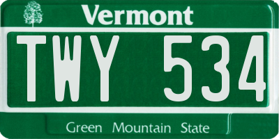 VT license plate TWY534