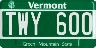 VT license plate TWY600