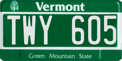VT license plate TWY605