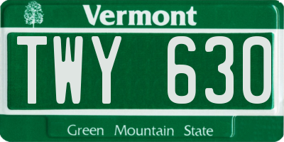VT license plate TWY630