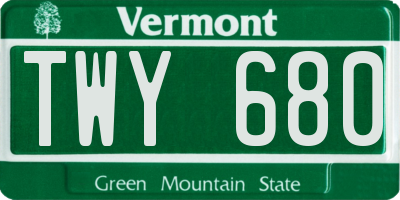 VT license plate TWY680