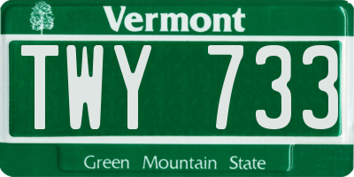 VT license plate TWY733