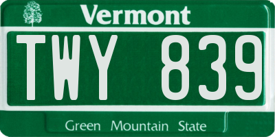 VT license plate TWY839