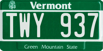 VT license plate TWY937