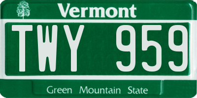 VT license plate TWY959