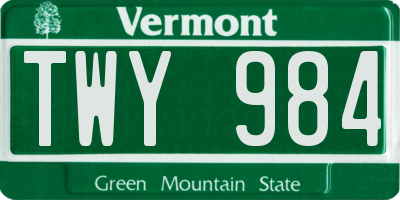 VT license plate TWY984