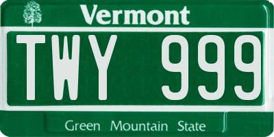 VT license plate TWY999