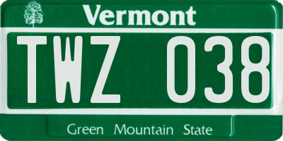 VT license plate TWZ038
