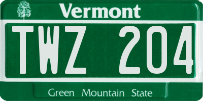 VT license plate TWZ204