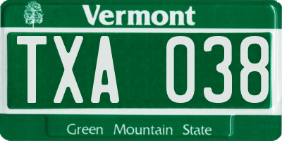 VT license plate TXA038