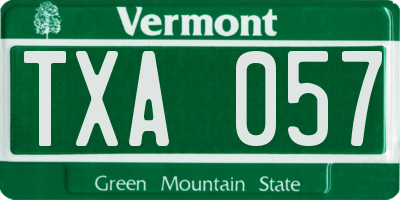 VT license plate TXA057